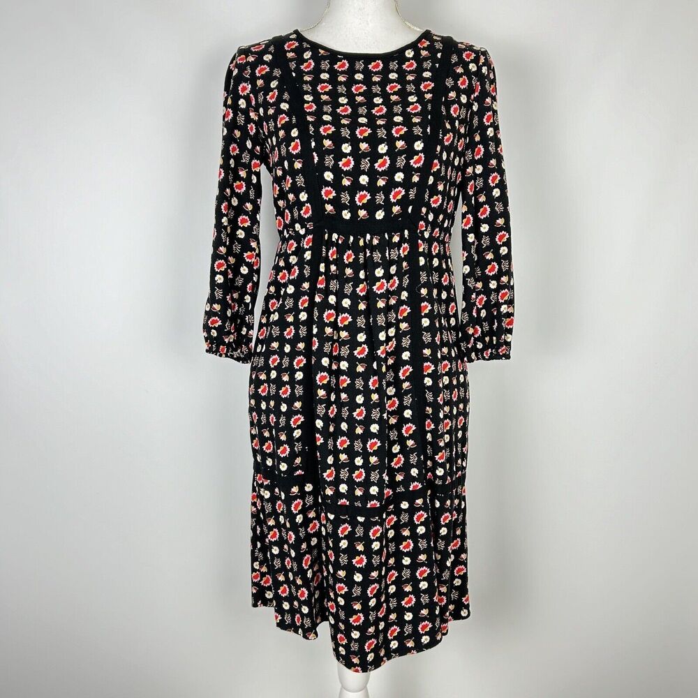 Boden Luna Knee Length Shift Dress Autumn Leaves Floral Viscose Black Career 4L